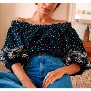 Sézane Santoni Off the Shoulder Embroidered Blouse